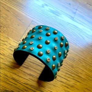 Leather Cuff with Rhinestones